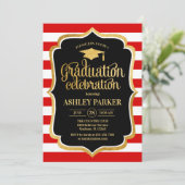 Invitation Graduation - Gold Black Red White Stripes (Debout devant)
