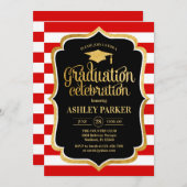 Invitation Graduation - Gold Black Red White Stripes (Devant / Derrière)