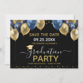 Invitation Graduation Gold Blue Enregistrer la date Invitatio (Devant)