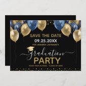 Invitation Graduation Gold Blue Enregistrer la date Invitatio (Devant / Derrière)