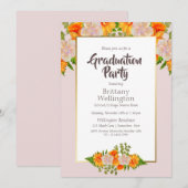 Invitation Graduation Gold Blush Rose Orange Floral Party (Devant / Derrière)