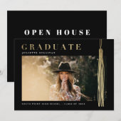 Invitation Graduation Gold et Black Photo (Devant / Derrière)