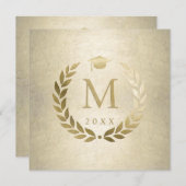 Invitation Graduation Gold Laurel Wreath Grad Casquette Monog (Devant / Derrière)