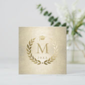 Invitation Graduation Gold Laurel Wreath Grad Casquette Monog (Debout devant)