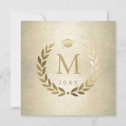 Invitation Graduation Gold Laurel Wreath Grad Casquette Monog (Devant)