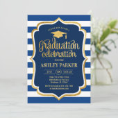Invitation Graduation - Gold Navy Bleu Bleu Blancs (Debout devant)