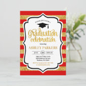 Invitation Graduation - Gold Red Stripes (Debout devant)