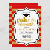 Invitation Graduation - Gold Red Stripes (Devant / Derrière)