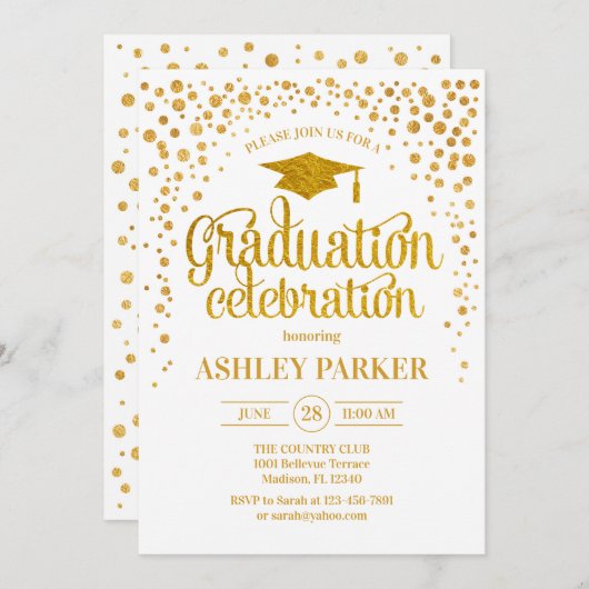 Invitation Graduation - Gold White (Devant / Derrière)
