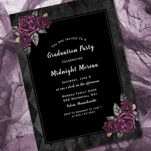 Invitation Graduation gothique Rose noire