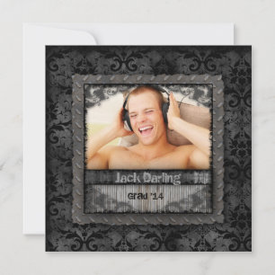 Invitation Graduation Grad Metal Suede Cool Photo Damask