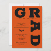 Invitation Graduation Gras GRAD noir et orange (Devant)