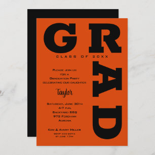 Invitation Graduation Gras GRAD noir et orange
