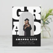 Invitation Graduation Gras Noir Rétro (Debout devant)
