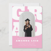Invitation Graduation Gras Rose Retro (Devant)