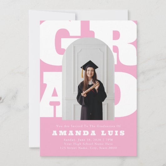 Invitation Graduation Gras Rose Retro (Devant)
