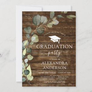 Invitation Graduation Green Eucalyptus 2022 Bois rustique