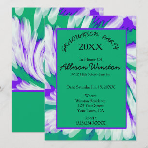 Invitation Graduation Green Purple Tie Dye Swirl
