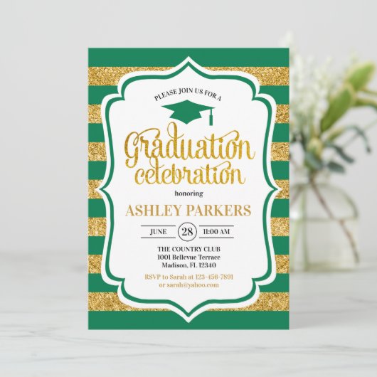 Invitation Graduation - Grilles d'or Vert (Debout devant)