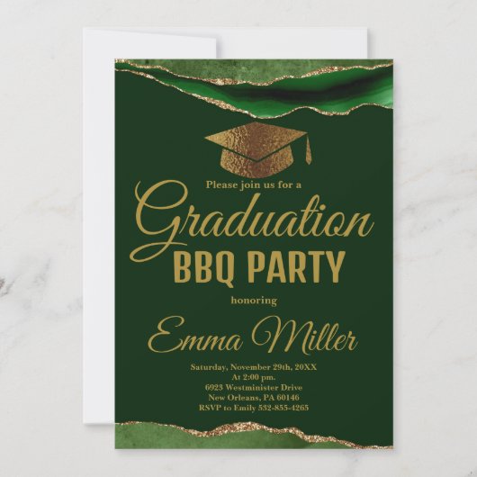 Invitation Graduation Gris et Gold BBQ Party (Devant)