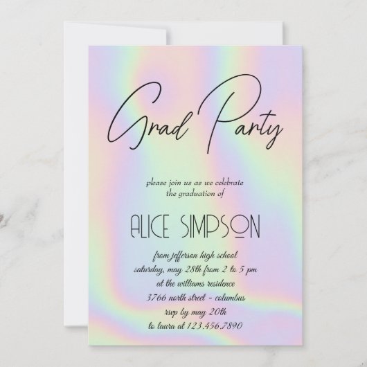 Invitation Graduation Holographique Arc-en-ciel (Devant)
