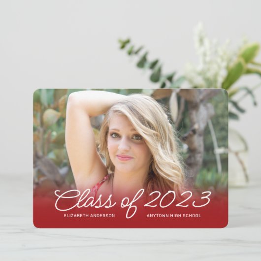 Invitation Graduation Horizontale Script photo Rouge (Debout devant)