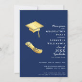Invitation Graduation Marine Blue White Gold Classe de photo  (Devant)