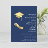 Invitation Graduation Marine Blue White Gold Classe de photo  (Debout devant)