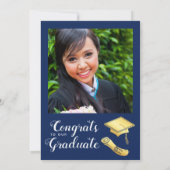 Invitation Graduation Marine Blue White Gold Classe de photo  (Dos)