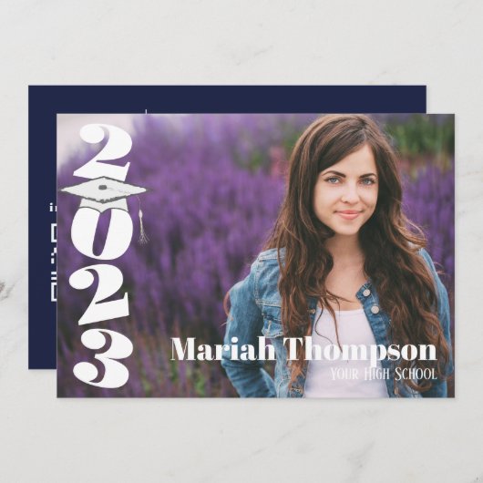 Invitation Graduation Marine Photo Classe Simple De 2023 QR C (Devant / Derrière)