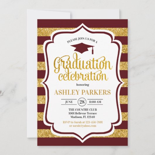 Invitation Graduation - Maroon Gold Stripes (Devant)
