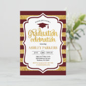 Invitation Graduation - Maroon Gold Stripes (Debout devant)