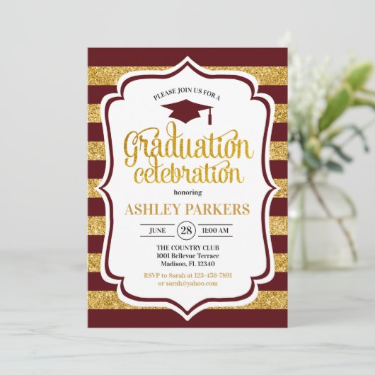 Invitation Graduation - Maroon Gold Stripes (Debout devant)