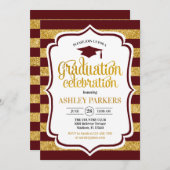 Invitation Graduation - Maroon Gold Stripes (Devant / Derrière)