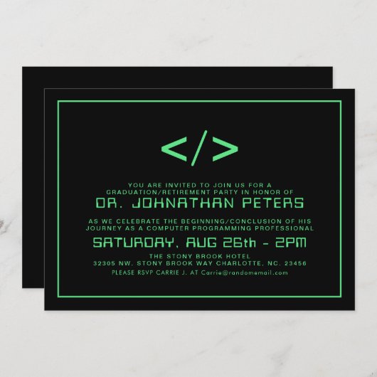 Invitation Graduation minimale du programmeur|Invitation de r (Devant / Derrière)