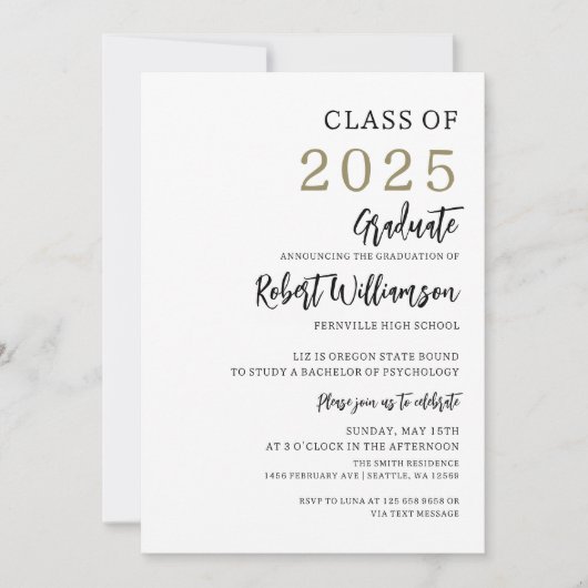 Invitation Graduation minimaliste (Devant)