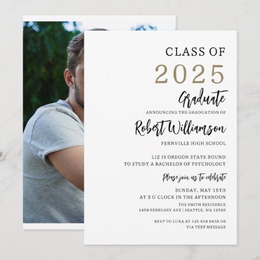 Invitation Graduation minimaliste (Devant / Derrière)