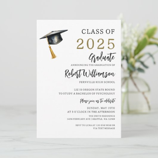 Invitation Graduation minimaliste (Debout devant)