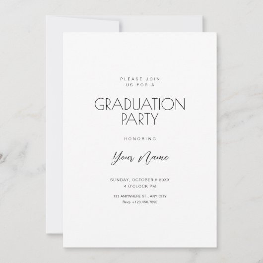 Invitation Graduation minimaliste blanche simple (Devant)