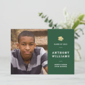 Invitation Graduation minimaliste de photo verte (Debout devant)