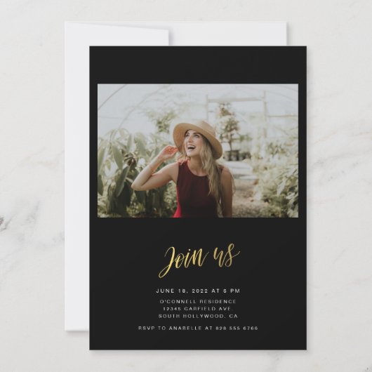 Invitation Graduation minimaliste Gold Script (Dos)