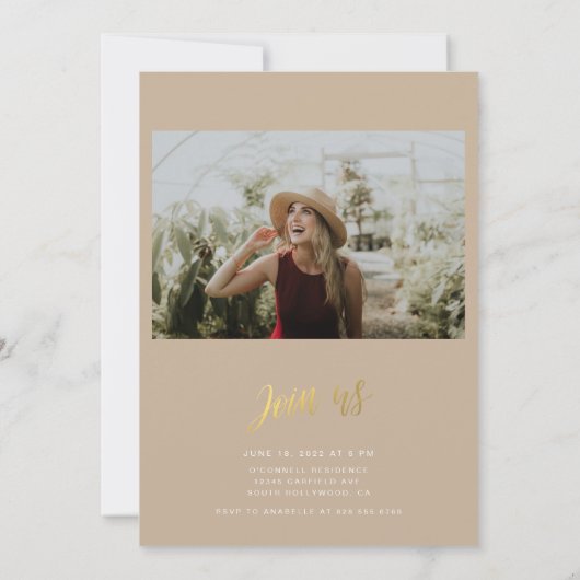 Invitation Graduation minimaliste Gold Script (Dos)