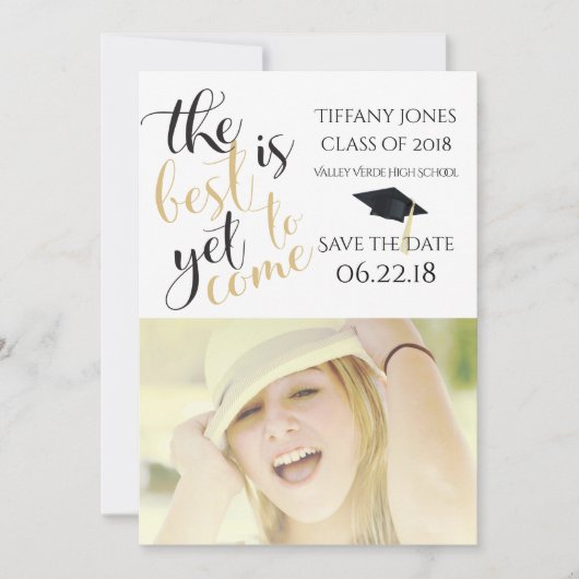 Invitation Graduation Modèle photo moderne Enregistrer la dat (Devant)