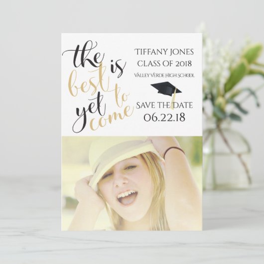 Invitation Graduation Modèle photo moderne Enregistrer la dat (Debout devant)