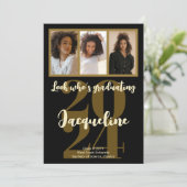 Invitation Graduation moderne 2025 Gold Script photo Collage (Debout devant)
