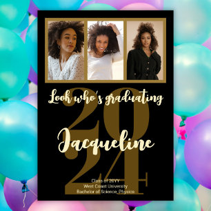 Invitation Graduation moderne 2025 Gold Script photo Collage
