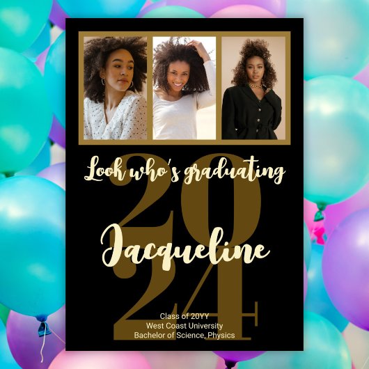 Invitation Graduation moderne 2025 Gold Script photo Collage