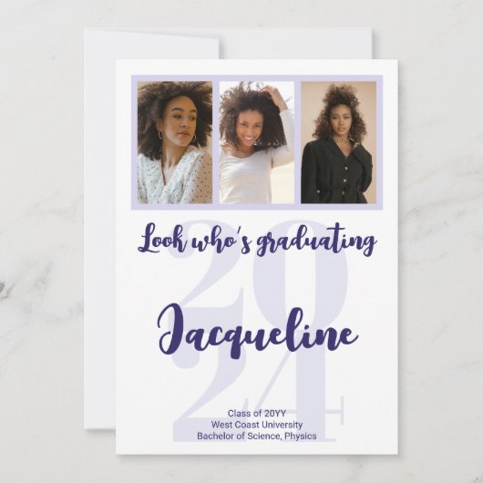 Invitation Graduation Moderne 2025 Purple Script Photo Collag (Devant)