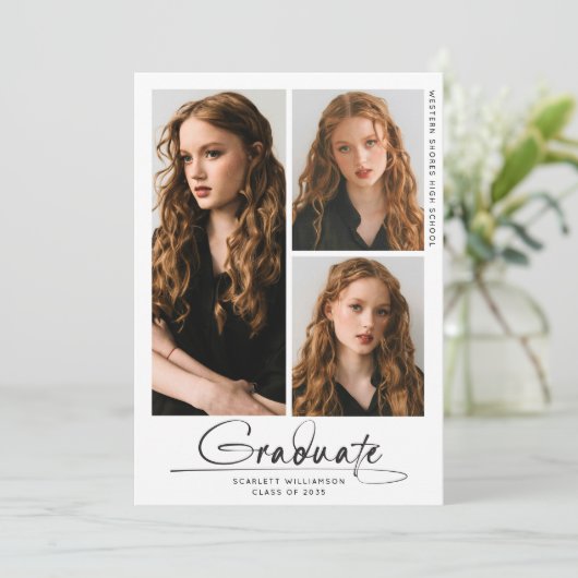 Invitation Graduation moderne 3 Photo Collage Script (Debout devant)