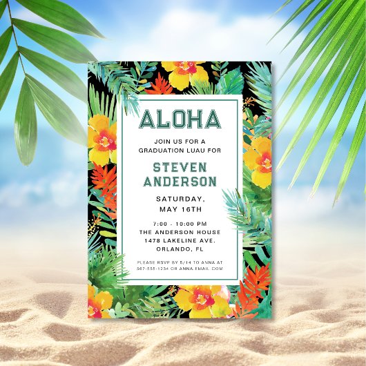 Invitation Graduation moderne Aloha Tropical Luau